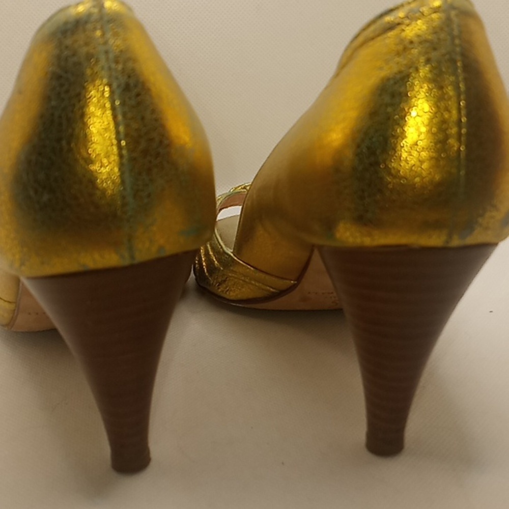 Loeffler Randall Metallic Gold Knotted Peep-Toe Heels - Picture 8 of 10